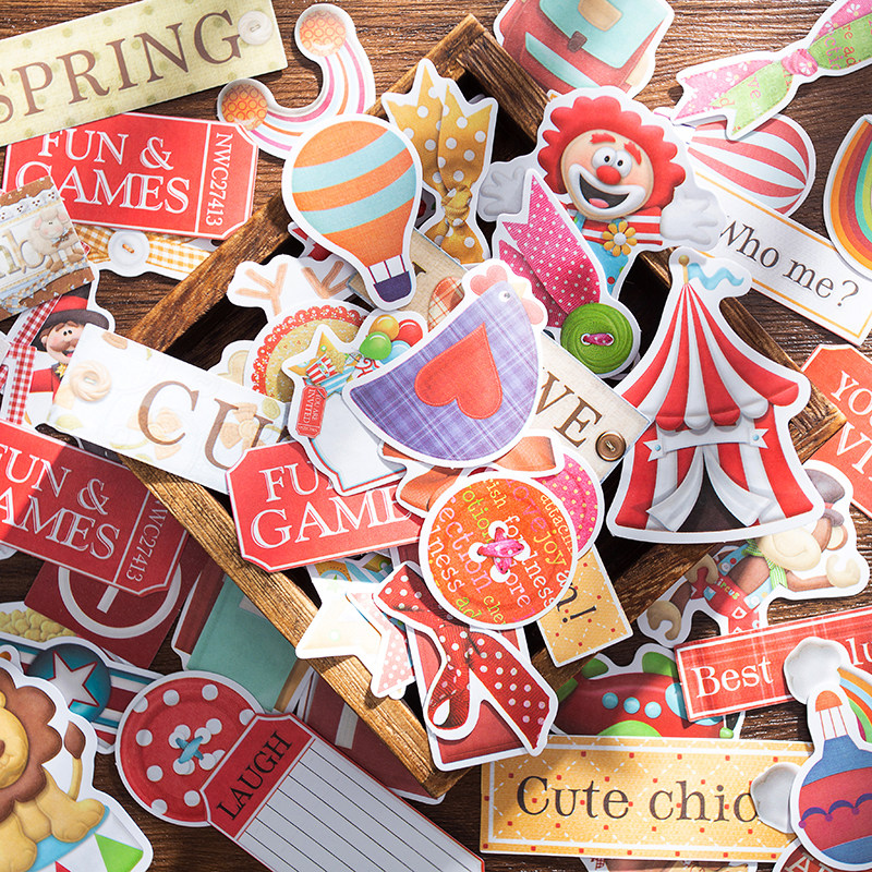 junk journal欧美复古剪贴画小熊马戏团草莓手账贴纸防水无痕diy