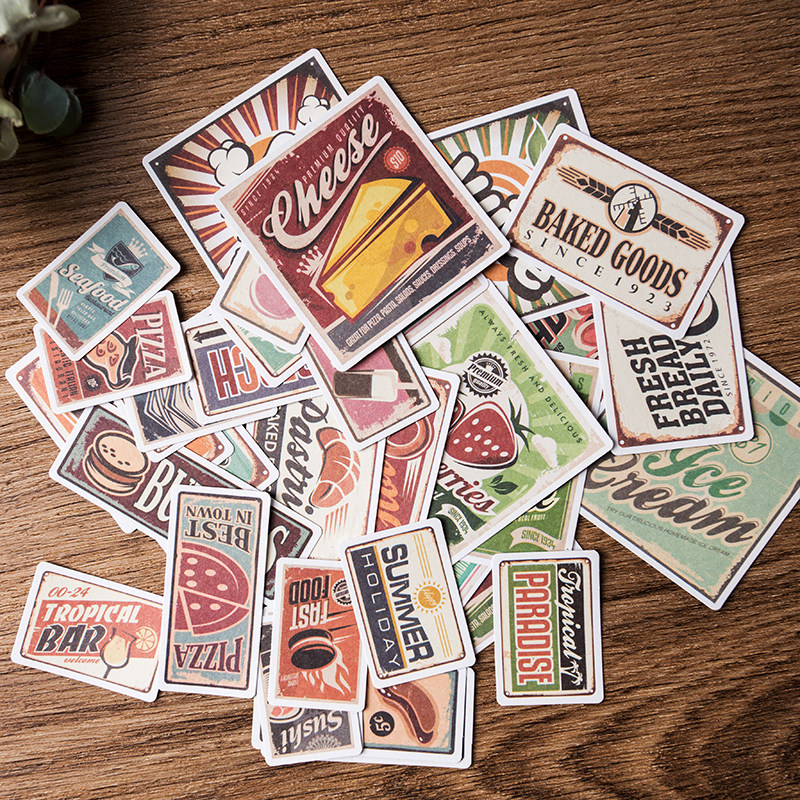 vintage手帐素材junk journal复古可书写贴纸 欧美招贴画食物票据