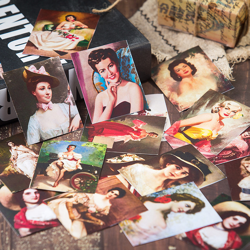 junk journal复古手帐素材包 vintage复古女郎素材纸做旧书页画报