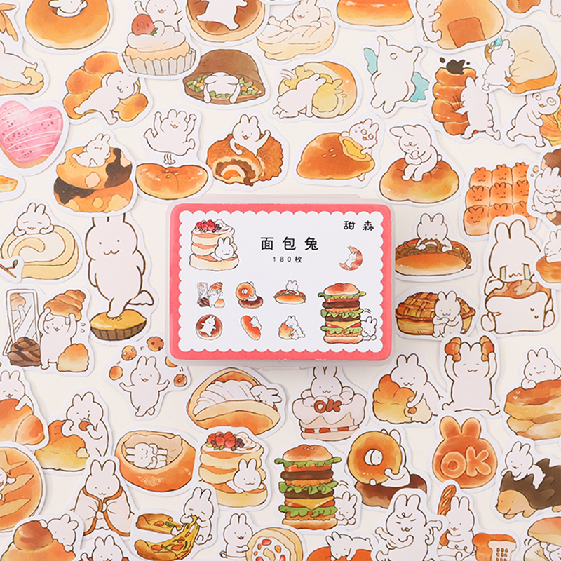 180枚盒装贴纸 韩国ins可爱手帐封口贴面包兔 食物不干胶diy贴画,文具电教/文化用品/商务用品,贴纸/立体贴纸,淘宝优惠券,粉丝福利购,淘宝优惠卷