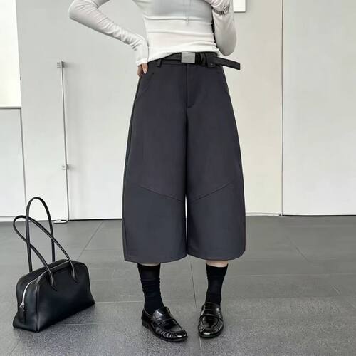 高腰显瘦黑色弯刀七分阔腿裤女2026秋季新款宽松百搭西装休闲中裤