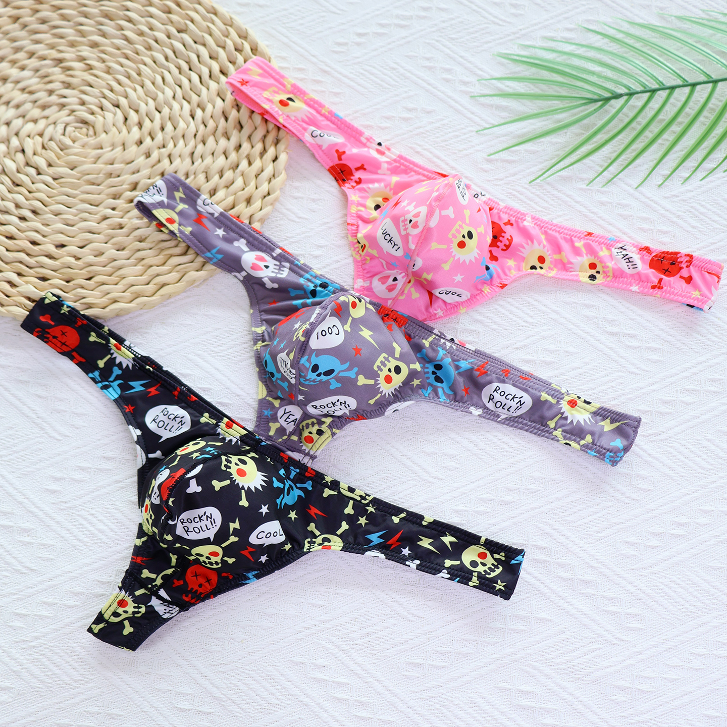 男生卡通印花丁字裤紧身提臀T裤