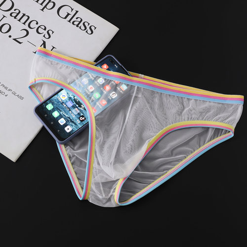 男士超薄网纱全透明三角内裤速干