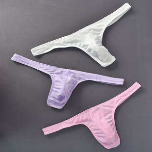 透气健身运动露臀T裤 性感纯色U凸弹力冰丝单丁内裤 丁字裤 低腰男士