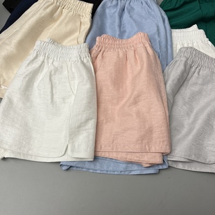 阔腿热裤 大码 女冰丝亚光棉麻质感小个子百搭松紧腰开叉薄款 夏短裤