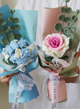 手工编织diy百合玫瑰花束手捧花