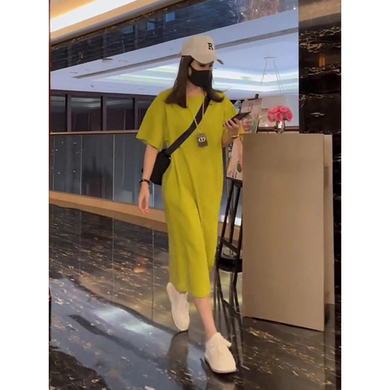 欧货时尚高级感宽松连衣裙女2026夏季新款百搭中长T恤休闲长裙子
