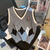 日系温柔学院风外穿洋气针织马甲男女V领宽松坎肩无袖刺绣背心P53，男装针织衫/毛衣，四季星座218-1
