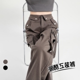 美式工装裤男女2024秋季新款设计感翻边高腰阔腿束脚运动裤P76，男装休闲裤，四季星座218-1