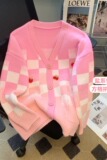 格纹开衫甜美休闲秋冬新款男女装毛衣外套学院风上衣针织衫P65，男装针织衫/毛衣，四季星座218-1