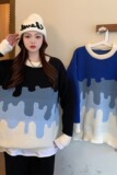 鹿毛绒渐变克莱因蓝毛衣男女秋冬季女装慵懒撞色针织衫上衣P46，男装针织衫/毛衣，四季星座218-1