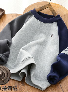 男童加厚加绒卫衣2025秋冬装新款儿童一体绒保暖套头上衣男孩打底