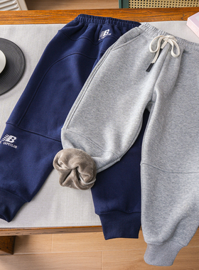 男童加绒加厚裤子儿童撸猫绒运动裤2025冬季新款中大童保暖长裤