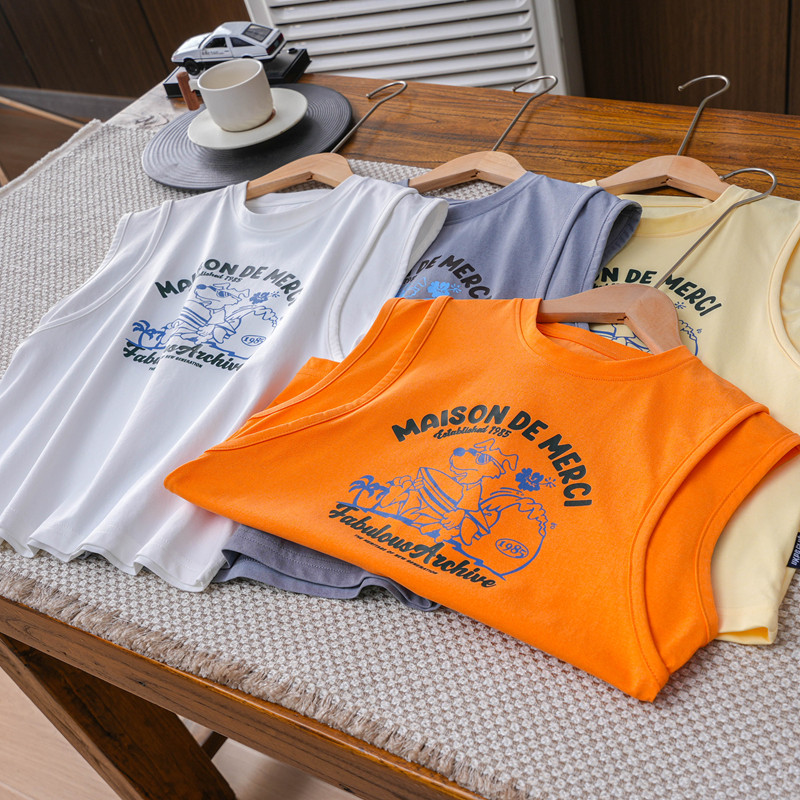 儿童亲肤吸汗背心中大童网眼透气无袖圆领衫男女童夏户外休闲潮衣