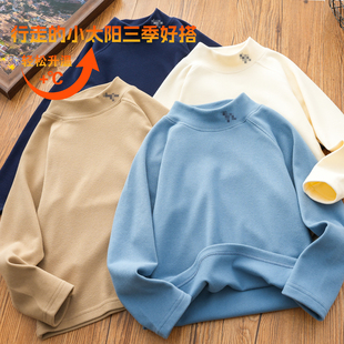 女童加厚內(nèi)衣上裝 男童中領(lǐng)打底衫 兒童半高領(lǐng)長袖 t恤秋冬2024新款