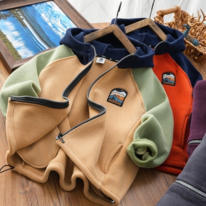 男童双面绒拉链连帽外套儿童加厚抓绒衣冬季新款2023童装上衣拉链