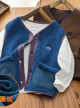 儿童双面绒马甲秋冬装2025新款男童洋气保暖坎肩女童加绒背心外穿