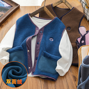 儿童双面绒马甲秋冬装2025新款男童洋气保暖坎肩女童加绒背心外穿