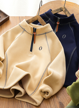 男女童加绒防风卫衣儿童一体绒打底衫冬装2025秋冬新款加厚上衣