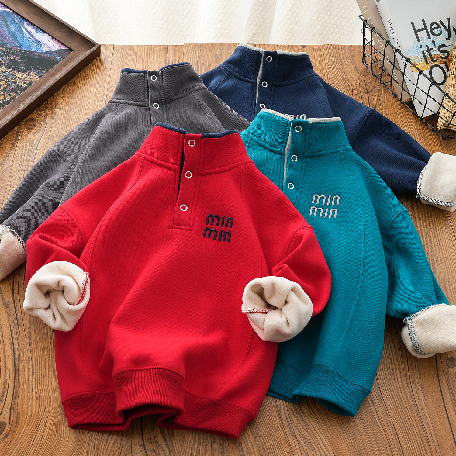 男女童加绒卫衣半开领保暖上衣