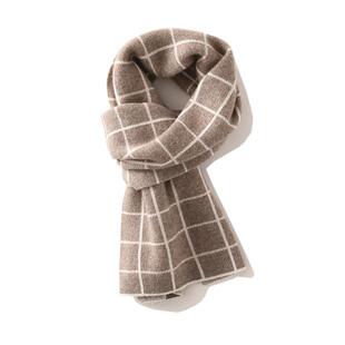 鄂尔多斯产100%纯山羊绒围巾男女百搭加厚方格保暖护颈围脖