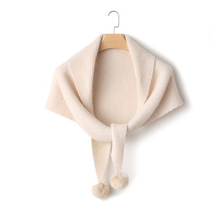 高端~100%纯山羊绒披肩女士多功能三角型毛球护颈椎搭肩围脖围巾