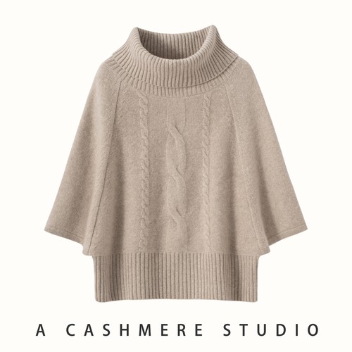 秋冬100%纯山羊绒衫女高领加厚麻花针织毛衣宽松慵懒风上衣披肩