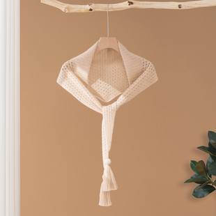 秋冬新款100%纯山羊绒三角巾女围巾轻奢镂空针织保暖围脖流苏披肩