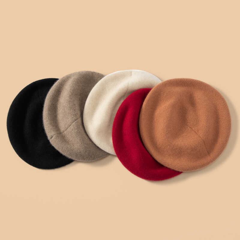 秋冬100%纯羊绒贝雷帽百搭女