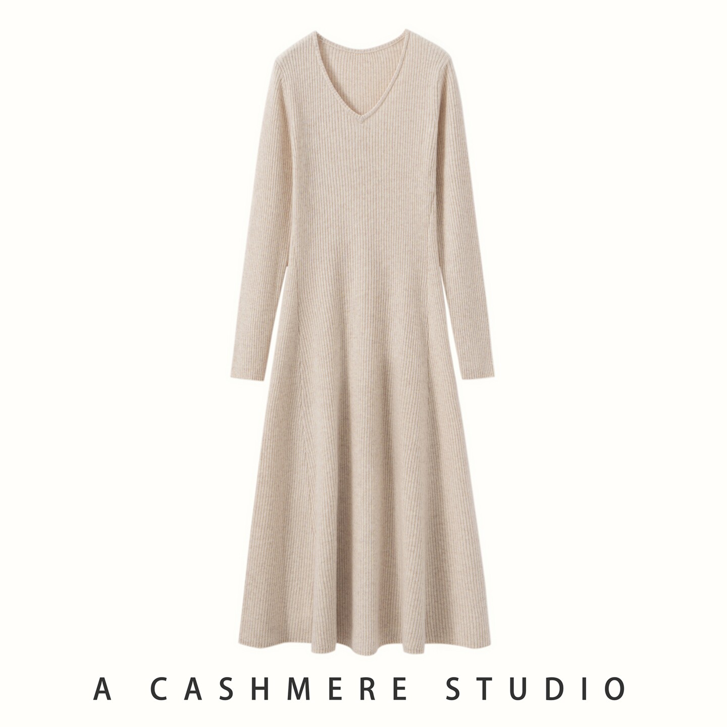 100%纯山羊绒衫女V领针织连衣裙