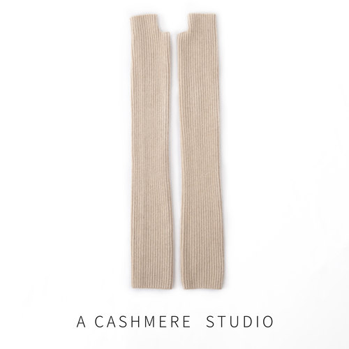 纯山羊绒加长护肘半指保暖手套女