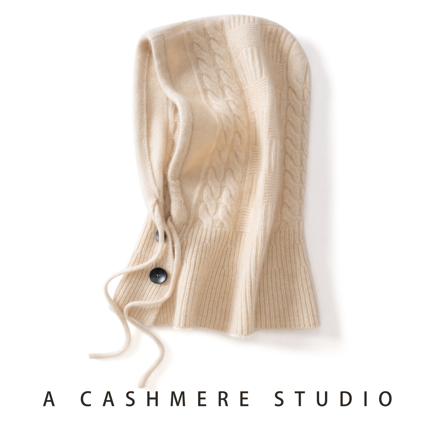 秋冬100%纯山羊绒帽子围脖一体护耳帽女纯色针织百搭保暖护颈连帽