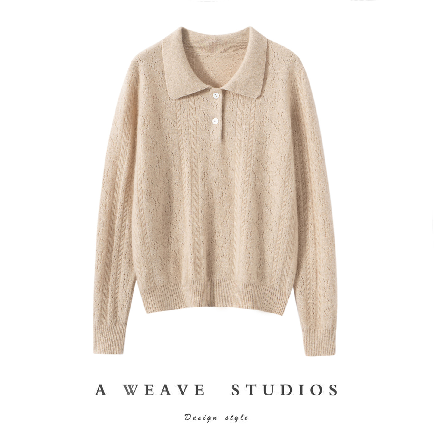 100%纯山羊绒衫女POLO领长袖宽松