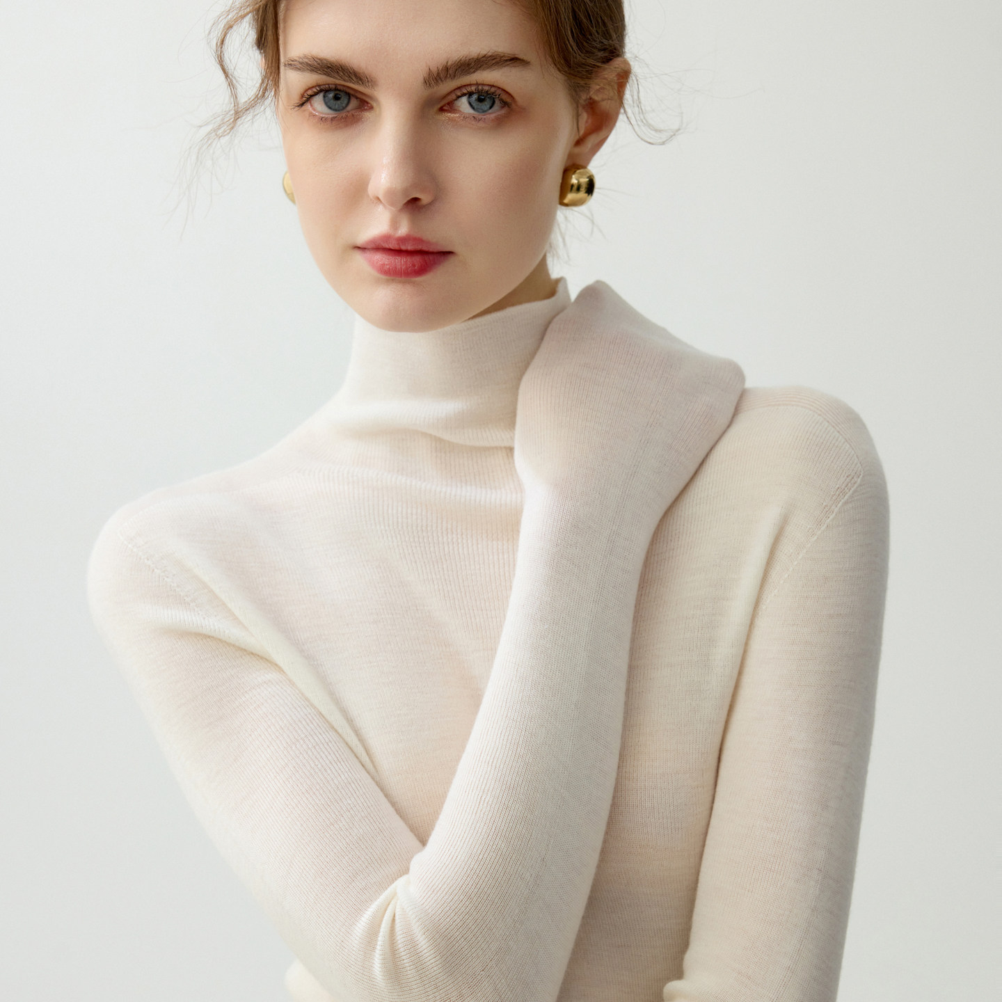 轻奢风高领扬子纱纯羊毛衫女长袖薄款修身打底衫精仿无缝针织衫