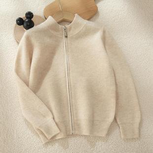 童装~100%纯山羊绒衫男女童拉链开衫加厚毛衣中大童纯色外套