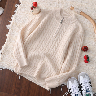 儿童秋冬新款100%纯山羊绒衫男女同款半高领拉链加厚毛衣羊绒衫