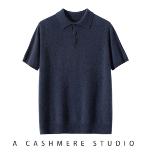 秋冬新款100%纯山羊绒衫男士保暖半袖翻领半截袖打底衫男短袖
