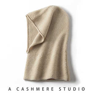 韩版100%纯羊绒连脖帽子男女围脖领一体式加厚巴拉克拉法帽针织帽