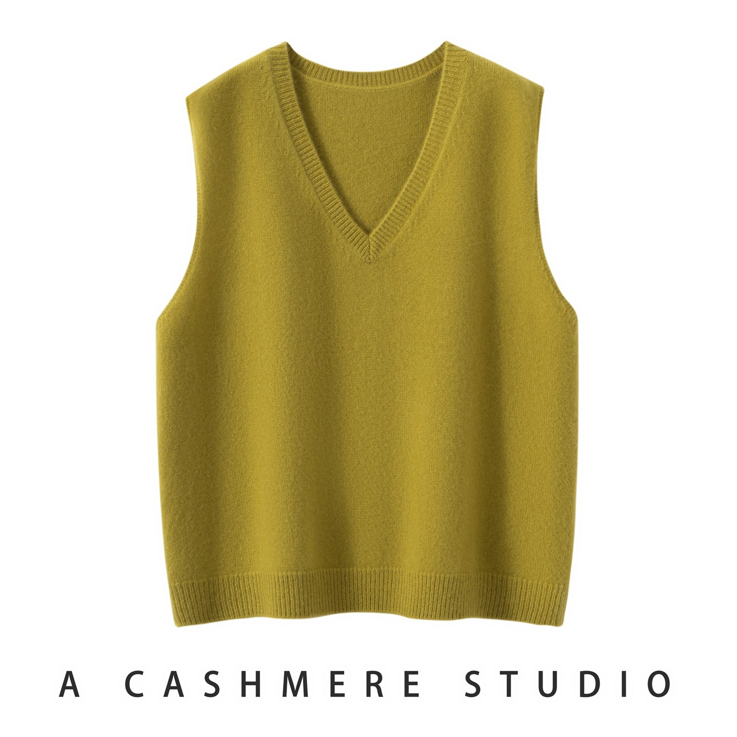 秋冬纯山羊绒V领无袖针织衫女宽松显瘦叠穿打底马甲背心黄色通勤