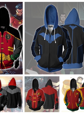 超级英雄DC 夜翼 罗宾 cos同款长袖印花休闲连帽宽松卫衣流行外套