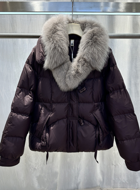 2025冬季新款气质宽松高级感狐狸毛领白鸭绒羽绒服保暖外套96080