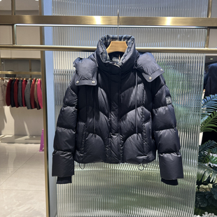 商场同款2025冬季款洋气减龄可脱卸连帽抽绳短款白鸭绒羽绒服6326