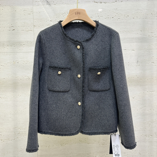 圆领毛边单排扣气质减龄双面高支羊毛短外套7853 时尚 2025冬季 新款