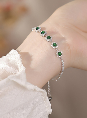 天然翡翠手链女款高级感纯银手饰