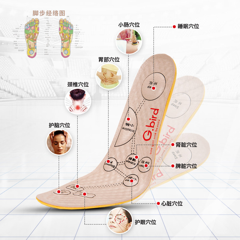 穴位按摩鞋垫高弹透气吸汗真皮鞋垫缓震女鞋垫保健足底软垫