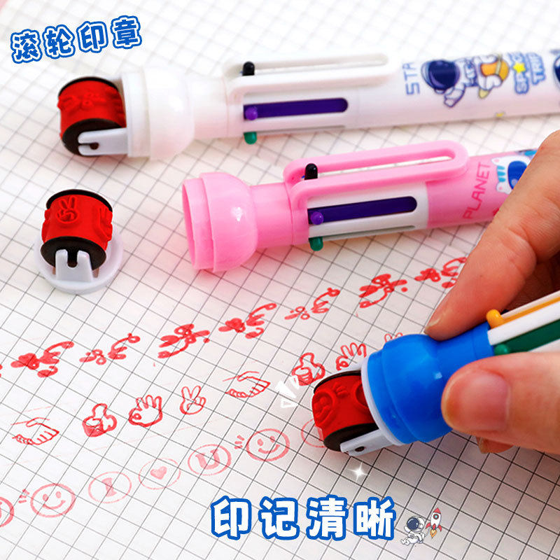 太空人六色圆珠笔多功能滚轮印章