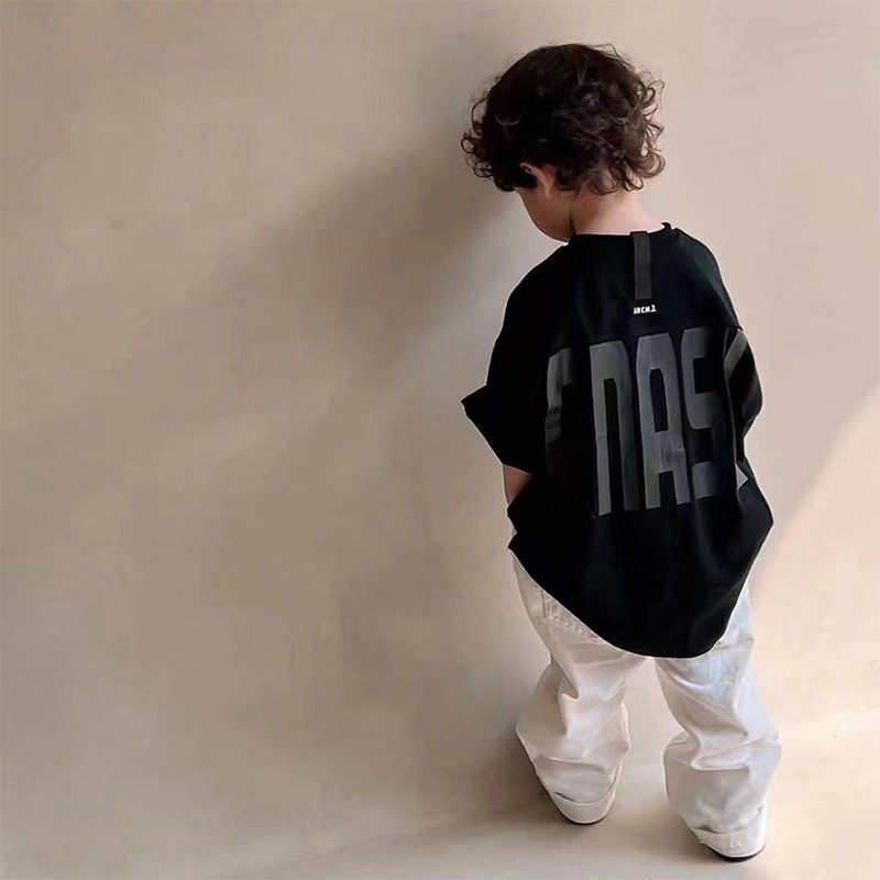 波拉韩国童装男女童短袖T恤衫夏季中大儿童纯棉体恤字母亲子上衣