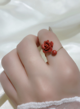 朱砂戒指女复古玫瑰花