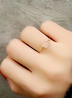 轻奢天然粉水晶14K包金珠子戒指