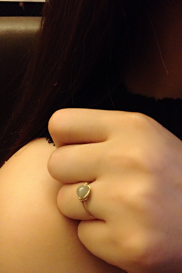 天然翡翠A货油青糯种戒指手工定制美国14K包金闺蜜女士尾戒防过敏